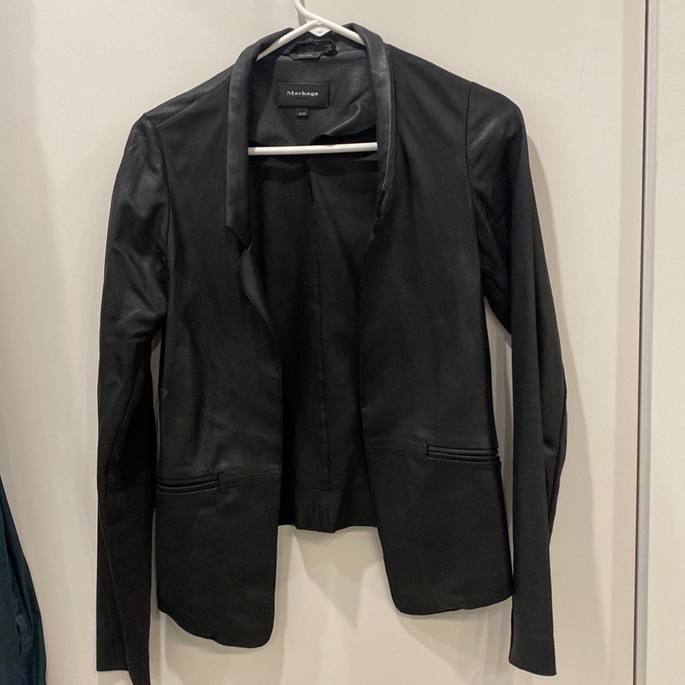Mackage black leather blazer